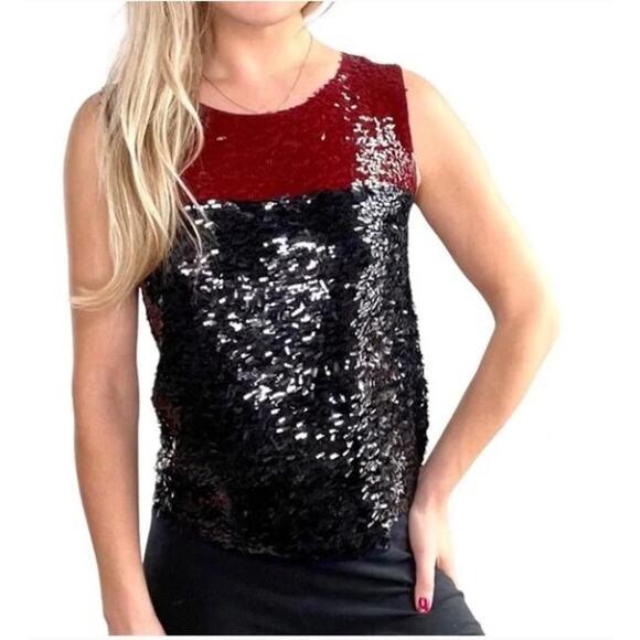 J. Crew Collection Small Red Black Colorblock Sequin Sleeveless Tank Top - Picture 1 of 9